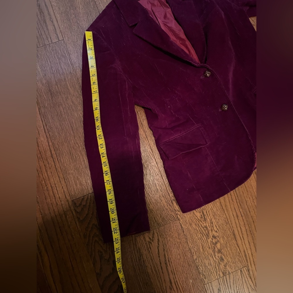 Vintage Maroon Corduroy Blazer Size 10 Two Button Pocket Butterfly Prestige - Picture 10 of 11